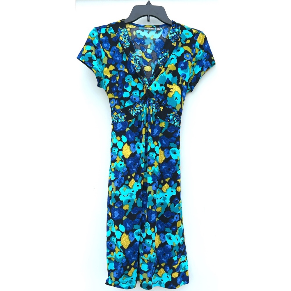 Apt. 9 Twist Front Stretchy Floral Blue and Green Dress